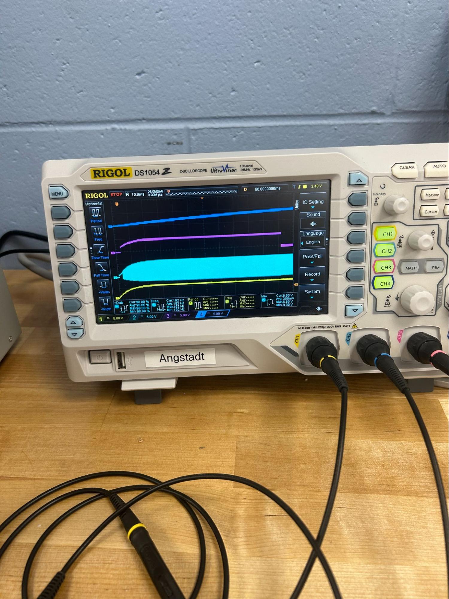 Oscilloscope output showing clock and reset signals
